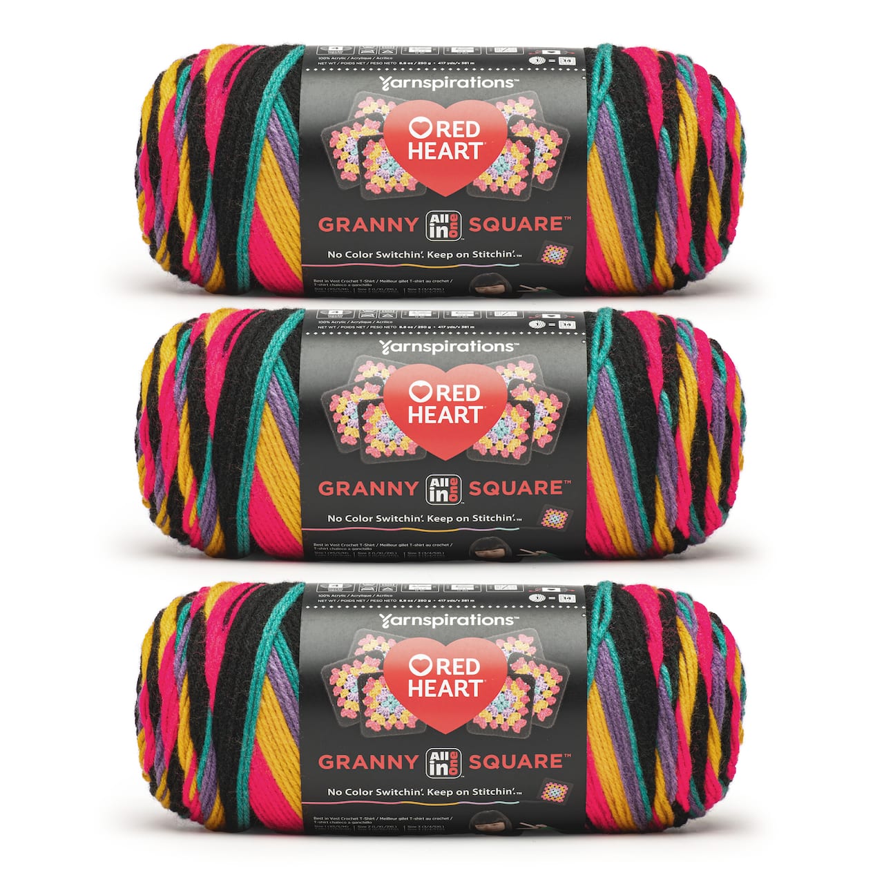 3 Pack Red Heart® All in One™ Granny Square™ Yarn
